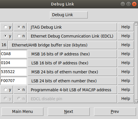 GRLIB configuration GUI: debug link